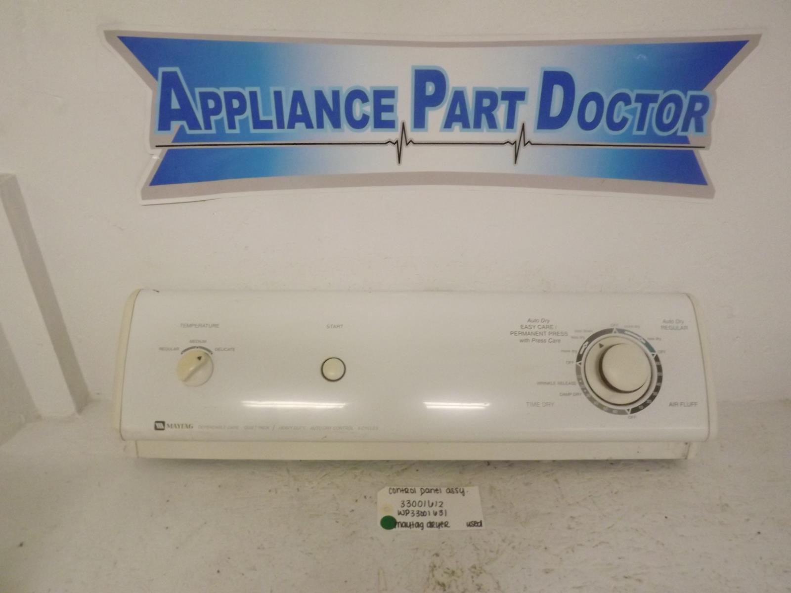 Maytag Dryer 33001612 WP33001631 Control Panel Assembly Used Maytag Dryer 33001612 WP33001631 Control Panel Assembly Used